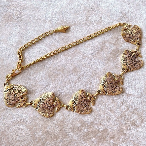 VINTAGE Gold Tone Tropical Angel Fish Chain Belt Metal Cinch Waist Lobster Clasp main image 4